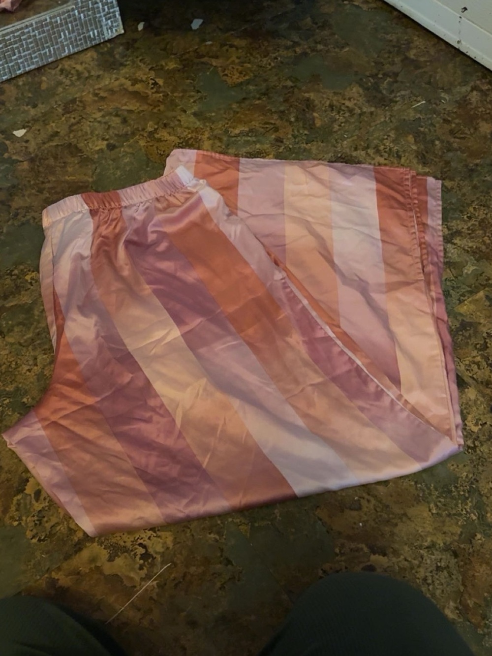 Woman’s  Striped Satin Pajama Pants - Pink & Peach